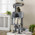 PawHut 55" Activity Center Cat Tree Tower with Hanging Ball Toys, Condo, Hammocks and Ramp - Grey-Made with particleboard for a stable tree 