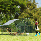PawHut Large Metal Chicken Coop with Waterproof Cover - 9.8' x 13.1' x 6.4' - Silver-Galvanized steel and plastic-coated mesh offer lasting protection 
