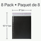 Quality Park Poly Bubble Mailers With Redi-Strip Peel Off Closure - 11" L x 8.25" W - Black - 8 Pack-The useable size of the bubble mailer is 11" L x 8.25" W and the overall dimensions are 12.75" L x 9" W