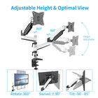 ShoppingAll Fully Adjustable Pneumatic Dual Gas Spring Monitor Desk Clamp Mount - White-Adjustable arms can tilt from +85 degrees to -90 degrees, swivel +/-90 degrees, and 360 degrees rotation