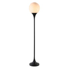 Hudson&Canal Mahdi Torchiere Floor Lamp with Glass Shade - Blackened Bronze/White Milk-Paired with a white milk glass enclosed globe shade