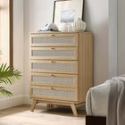 Modway Soma 5-Drawer Chest - Oak-Natural Rattan Weave