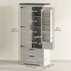 HOMCOM 64" H Kitchen Pantry Cabinet with Doors and Drawers - Distressed White-A three-level adjustable shelf caters to various item sizes 