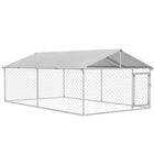 PawHut Outdoor Dog Kennel with Waterproof Cover - 13' x 7.5' x 4.9' - Silver-Water and UV-resistant roof keeps pets cool and protected from the rain 