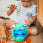 Glo Pals Sensory Jars - Lucky Charm Teal-Spill-proof locking lid for safe on-the-go play