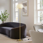 Modway Reprise Glass Sphere Glass and Metal Floor Lamp - White Satin Brass-Satin Brass Base