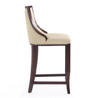 Manhattan Comfort Emperor 19" Traditional Faux Leather Upholstered Bar Stool - Cream and Walnut - 2 Pack-Seat Height: 27"