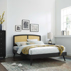 Modway Sierra Cane and Wood Full Platform Bed with Splayed Legs - Black-Weight Capacity: 600 lb