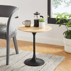 Modway Lippa 20" Round Wood Side Table - Black Natural-Chip-Resistant Metal Pedestal Base