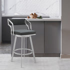 Armen Living Capri 26" Counter Height Modern Swivel Bar Stool in Metal & Slate Grey Faux Leather-The unique arm design allows you to pull this stool up as close as needed to your kitchen counter, island, bar, or pub table. The 360 degrees full swivel function allows optimal mobility and allows you to join in on the conversation from any part of your kitchen or bar area.
