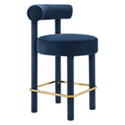 Modway Toulouse Performance Velvet Counter Stool - Midnight Blue Gold-Modern Counter Stool