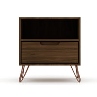 Manhattan Comfort Rockefeller 20.08" Mid-Century Modern 1-Drawer Nightstand - Brown-Mid-Century Modern Nightstand for Bedroom and Living Room Use