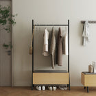 Manhattan Comfort Paloma 38" Modern Linen Weave Upholstered Open Hanging Closet - Natural Oak-Includes Sturdy Black Metal Hanging Rod and Framed Legs for Design and Durability