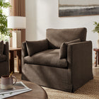 Modway Wellfleet Slipcovered Linen-Blend Armchair - Cocoa-Two Throw Pillows