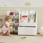 Qaba Kids Bookshelf and Toy Storage, 3-Tier Bookcase with 6 Bins - White-Zoned storage with 6 bins teaches kids to sort toys independently
