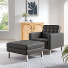 Modway Loft Tufted Vegan Leather Armchair and Ottoman Set - Silver Grey-Biscuit Tufting