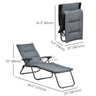 Outsunny Folding Lounge Chair with Cushion - Adjustable Back - Grey-Load-bearing, water-safe powder-coated steel