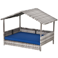 PawHut Wicker Dog House with Removable Cushion - Dark Blue-Classic dark coffee colour with elegant design, this pet house brings modern style to your indoor and outdoor space 