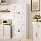 HOMCOM 72" H Kitchen Pantry Cabinet with Barn Doors - White-Built with strong particle board and MDF, ensuring long-lasting stability and durability 