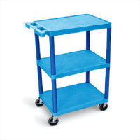 Luxor Polyethylene 3-Shelf Flat Cart - 24" x 18" - Blue-Multipurpose utility cart ideal for use as serving or storage cart, and more