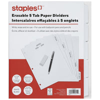 Staples Write and Eraser Paper Dividers - 5 Tab - White-White coloured paper divider sets