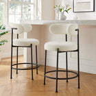 Modway Albie Boucle Fabric Counter Stools - Ivory/Black - 2 Pack-Tubular Metal Base