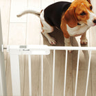 PawHut 30"-32" Extra Wide Pet Gate Barrier with Small Door - 35"H - White-Equipped with a small door, convenient for pets to pass