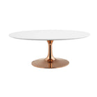 Modway Lippa 42" Oval-Shaped Wood Coffee Table - Rose White-Powder-Coated Metal Base