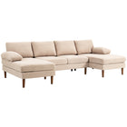 HOMCOM U-Shaped Sofa with Double Chaise Lounge for Living Room - Beige-U-shaped design with double chaise fits large rooms