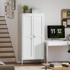 HOMCOM 69" Metal Storage Cabinet with Lock - White-Constructed from steel, it supports up to 265 lb. (120 kg), powder-coated finish for rust-resistant