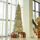 HOMCOM 9' Pre-Lit Snow-Flocked Christmas Tree - Green-Warm white 550 LED lighting built right into the tree provides a dazzlingly display 