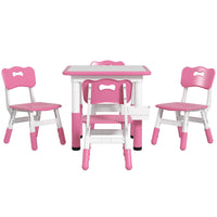 Qaba Toddlers Adjustable Height Table and Chair 5-Piece Set - Pink-5-piece set, includes a table and four chairs 