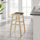 Modway Saoirse Woven Rope Wood Bar Stool - Natural Black - Set of 2-Foot Pads for Floor Protection