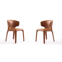 Manhattan Comfort Conrad 20.47" Mid-Century Modern Faux Leather Upholstered Dining Chairs - Saddle - Set of 2-Mid-Century Modern Dining Chair for Dining Room Use. Set of 2
