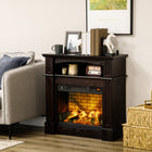 HOMCOM Electric Fireplace Heater with Mantel and Remote Control - Brown-Realistic LED flame effect with 4 adjustable brightness settings 