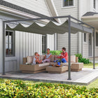 Outsunny Patio Pergola with Retractable Canopy - 13' x 10' - Dark Grey-Easy retractable sliding canopy well controls the block area by pulling the strip 