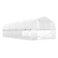 Outsunny Walk-in Greenhouse with Roll-up Mesh Sidewalls - 19.5' x 10' x 6.6' - Roll-up zipped door, sidewalls, and windows improve air flow and access
 