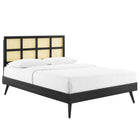 Modway Sidney Cane and Wood Queen Platform Bed with Splayed Legs - Black-Wood Slat Support System