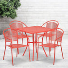 28'' Square Coral Indoor-Outdoor Steel Patio Table Set with 4 Round Back Chairs [CO-28SQ-03CHR4-RED-GG]-Coral Powder Coat Finish