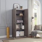 Manhattan Comfort Hopkins 29.61" Modern 4-Shelf Storage Closet - Grey-Vertical Rectangular Geometric Door Design with Black Metal Pull Handles