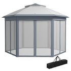 Outsunny 13 ft W x 13 ft L Pop Up Canopy Tent for Outdoor - Grey-Hexagon gazebo canopy with 6 mesh sidewalls make a fantastic addition to your patio, deck or garden