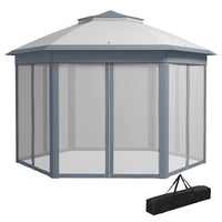 Outsunny 13 ft W x 13 ft L Pop Up Canopy Tent for Outdoor - Grey-Hexagon gazebo canopy with 6 mesh sidewalls make a fantastic addition to your patio, deck or garden