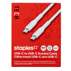Staples TECH USB-C to USB-C Charging Cable - 6.5 ft. - White-6.5ft (2m) USB-C to USB-C charging cable that transfers data at speeds of up to 480Mbps