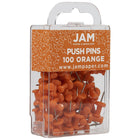 JAM Paper Colourful Push Pins - Orange - 100 Pack-Size: Standard (approx 1 inch) | Steel tipped - perfect for pinning notes on corkboards and cubicles