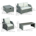 Outsunny 6-Piece Patio Furniture with Thick Cushions and Loveseat Sofa - Grey-Zippered cushion filled with soft thick filling for optimal comfort