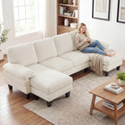 HOMCOM U-Shaped Sectional Couch with Pillow-top Armrests - Beige-550 lb. per seat capacity provides secure support for all users  