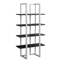 Monarch Specialties 7239 60"H Bookcase - Espresso/Silver Metal-Open concept shelves, metal finish, MDF