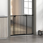 PawHut 29"-39.4" Wide Pet Gate with Door Dog Barrier Indoor for Stairs-Colour: Black