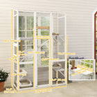 PawHut 99" H Outdoor Catio Enclosure with 6 Jumping Platforms - White-Keep cats safe and dry under the waterproof roof 