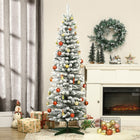 HOMCOM 6' Pencil Artificial Christmas Tree with Snow-Flocked Branches - Green-Pencil shape takes up little floor or table space, suitable for small rooms or as a second Christmas tree in an entryway 